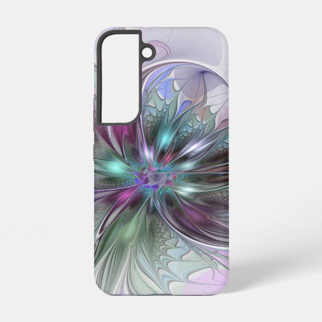 Colourful Fantasy Abstract Modern Fractal Flower Samsung Galaxy S22 Case (Back)