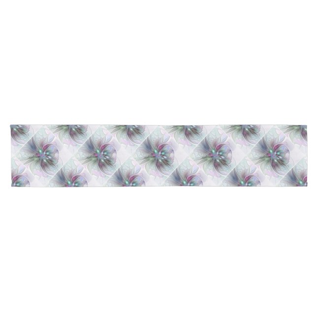 Colourful Fantasy Abstract Modern Fractal Flower Short Table Runner (Horizontal)