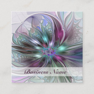 Colourful Fantasy Abstract Modern Fractal Flower Square Business Card