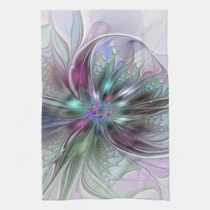 Colourful Fantasy Abstract Modern Fractal Flower Tea Towel