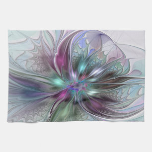 Colourful Fantasy Abstract Modern Fractal Flower Tea Towel