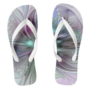 Colourful Fantasy Abstract Modern Fractal Flower Thongs