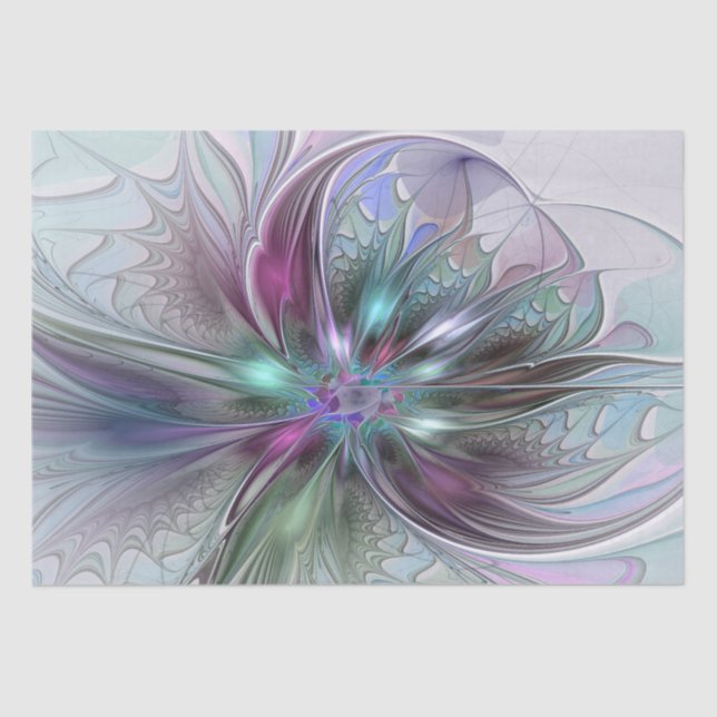 Colourful Fantasy Abstract Modern Fractal Flower Tissue Paper (Front)