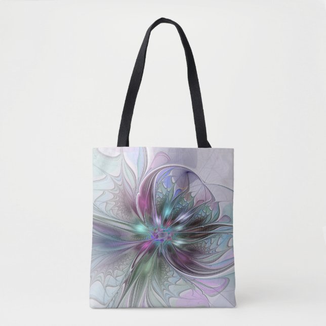 Colourful Fantasy Abstract Modern Fractal Flower Tote Bag (Front)