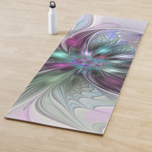 Colourful Fantasy Abstract Modern Fractal Flower Yoga Mat