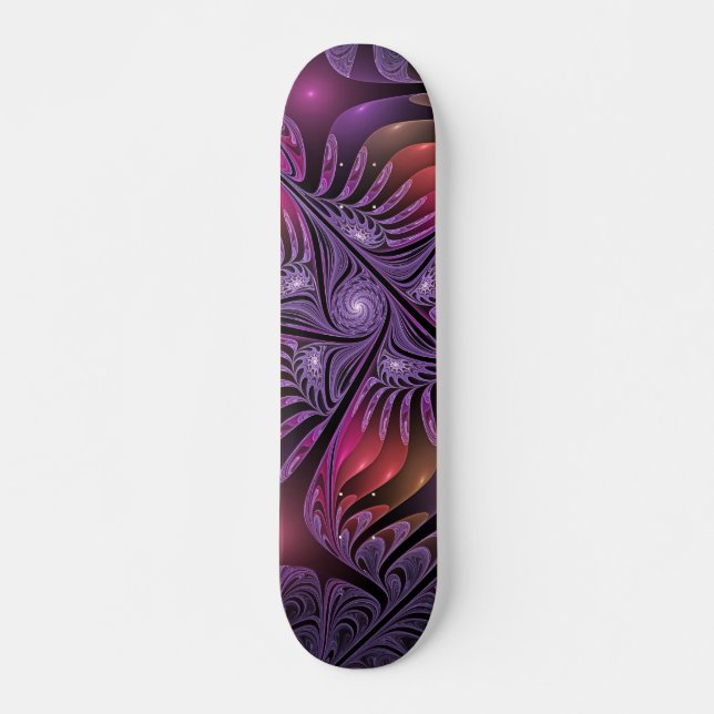 Colourful Fantasy Abstract Modern Purple Fractal Skateboard (Front)