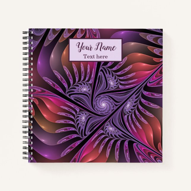 Colourful Fantasy Abstract Purple Fractal Art Name Notebook (Front)