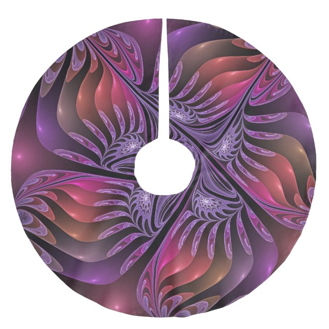 Colourful Fantasy Abstract Trippy Purple Fractal Brushed Polyester Tree Skirt (Front)