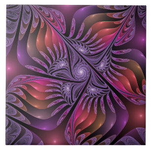 Colourful Fantasy Abstract Trippy Purple Fractal Ceramic Tile