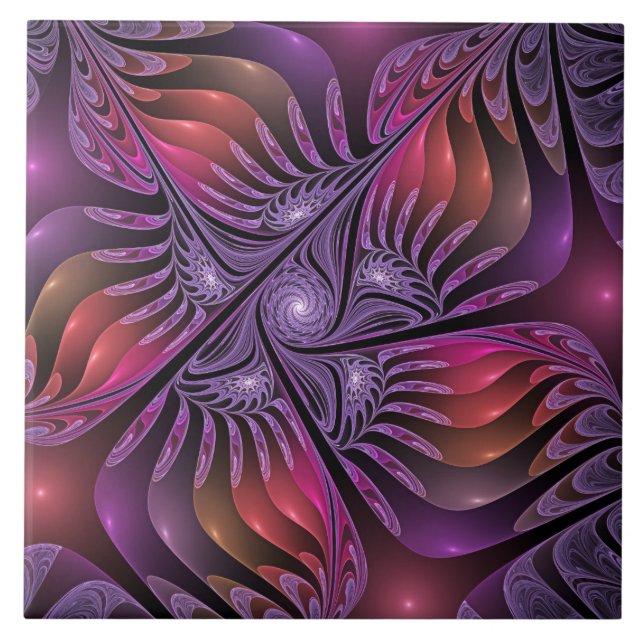 Colourful Fantasy Abstract Trippy Purple Fractal Ceramic Tile (Front)