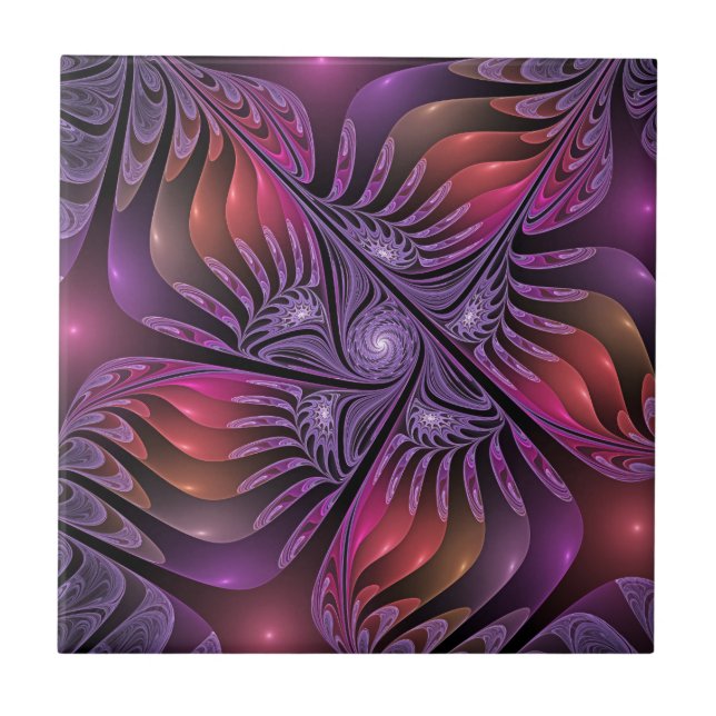 Colourful Fantasy Abstract Trippy Purple Fractal Ceramic Tile (Front)