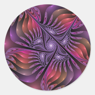 Colourful Fantasy Abstract Trippy Purple Fractal Classic Round Sticker
