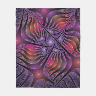 Colourful Fantasy Abstract Trippy Purple Fractal Fleece Blanket
