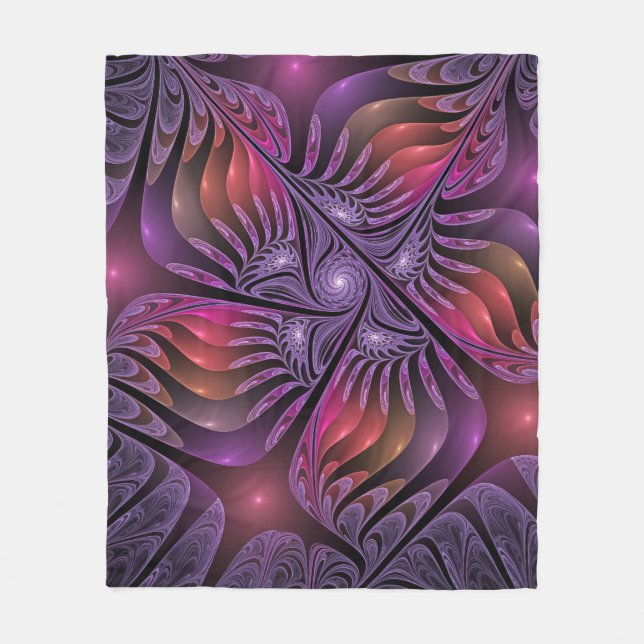 Colourful Fantasy Abstract Trippy Purple Fractal Fleece Blanket (Front)
