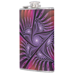 Colourful Fantasy Abstract Trippy Purple Fractal Hip Flask