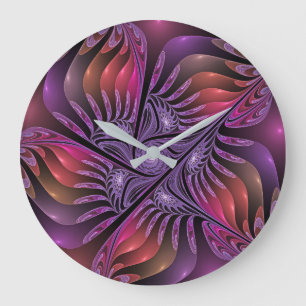 Colourful Fantasy Abstract Trippy Purple Fractal Large Clock