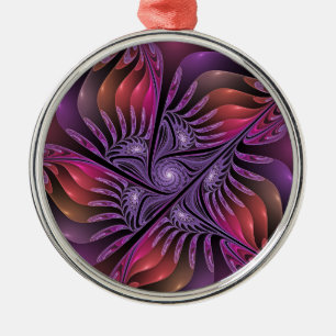 Colourful Fantasy Abstract Trippy Purple Fractal Metal Ornament