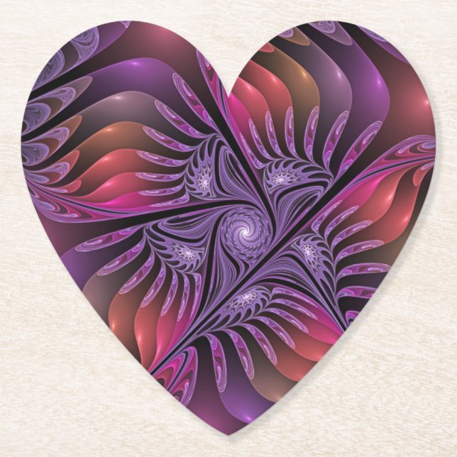 Colourful Fantasy Abstract Trippy Purple Fractal Paper Coaster (Front)