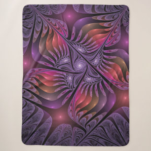 Colourful Fantasy Abstract Trippy Purple Fractal Sherpa Blanket