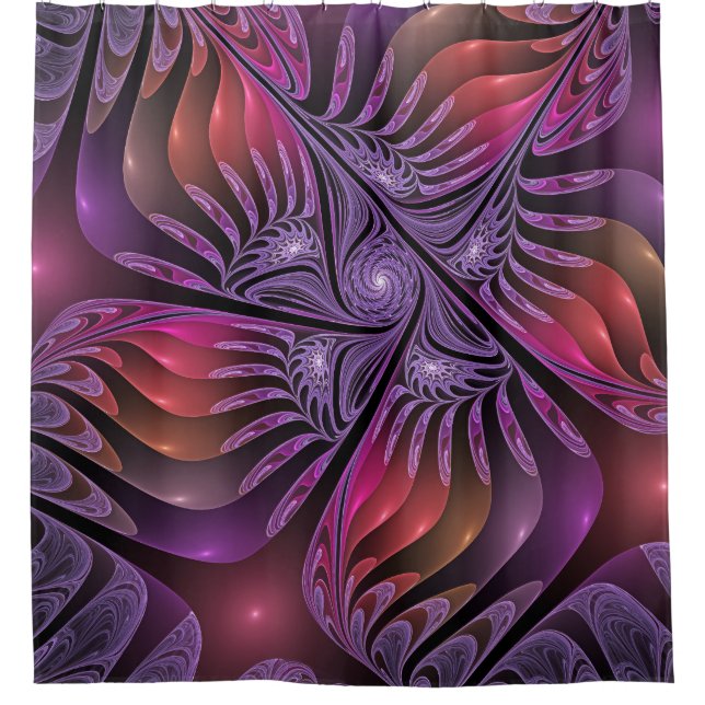 Colourful Fantasy Abstract Trippy Purple Fractal Shower Curtain (Front)