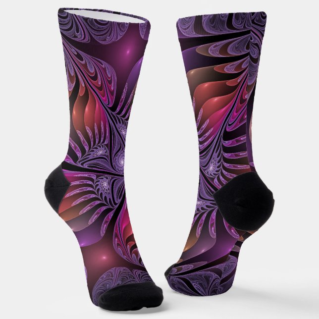 Colourful Fantasy Abstract Trippy Purple Fractal Socks (Angled)