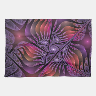 Colourful Fantasy Abstract Trippy Purple Fractal Tea Towel