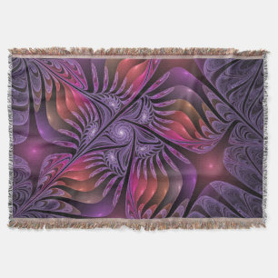 Colourful Fantasy Abstract Trippy Purple Fractal Throw Blanket