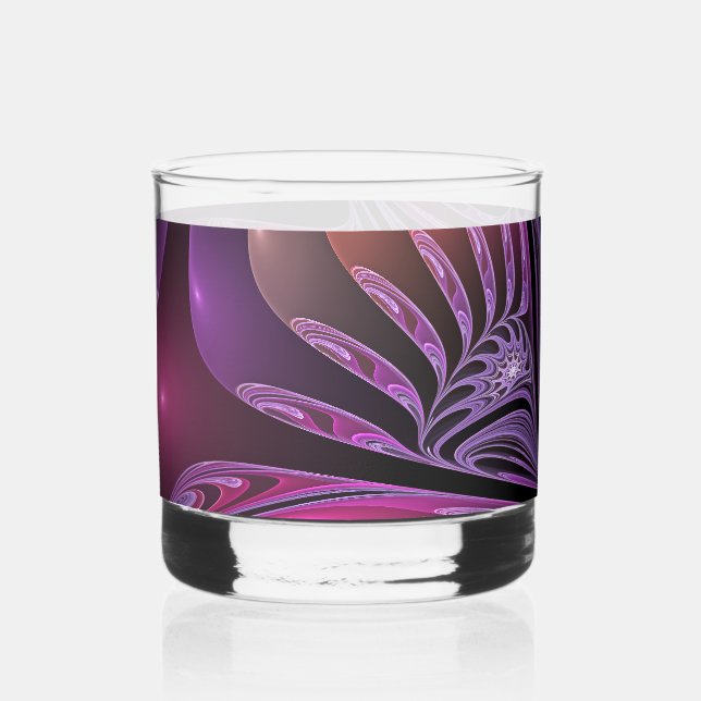Colourful Fantasy Abstract Trippy Purple Fractal Whiskey Glass (Front)