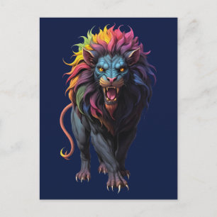 Colourful Fantasy Art a Lion Postcard