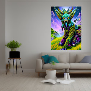 Colourful fantasy bear beast   AI Art Poster
