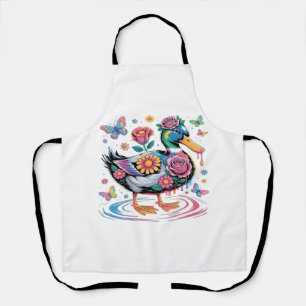 Colourful Fantasy Duck with Flowers and Butterflie Apron