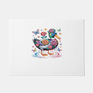 Colourful Fantasy Duck with Flowers and Butterflie Doormat