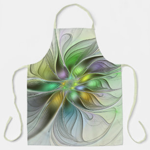 Colourful Fantasy Flower Modern Abstract Fractal Apron