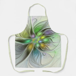 Colourful Fantasy Flower Modern Abstract Fractal Apron