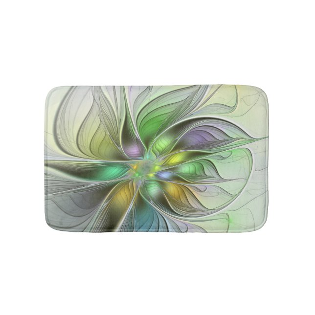 Colourful Fantasy Flower Modern Abstract Fractal Bath Mat (Front)
