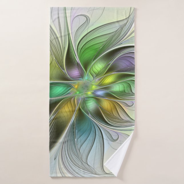 Colourful Fantasy Flower Modern Abstract Fractal Bath Towel (Bath Towel)