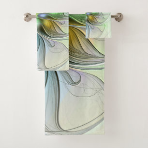 Colourful Fantasy Flower Modern Abstract Fractal Bath Towel Set