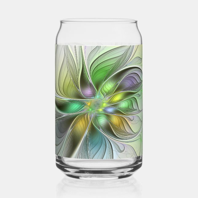 Colourful Fantasy Flower Modern Abstract Fractal Can Glass (Front)