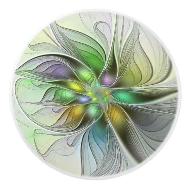 Colourful Fantasy Flower Modern Abstract Fractal Ceramic Knob (Front)