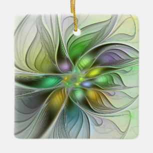Colourful Fantasy Flower Modern Abstract Fractal  Ceramic Ornament