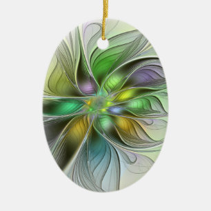 Colourful Fantasy Flower Modern Abstract Fractal Ceramic Ornament