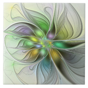 Colourful Fantasy Flower Modern Abstract Fractal Ceramic Tile