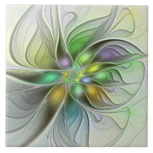 Colourful Fantasy Flower Modern Abstract Fractal Ceramic Tile