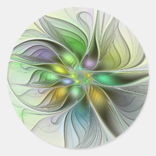Colourful Fantasy Flower Modern Abstract Fractal Classic Round Sticker