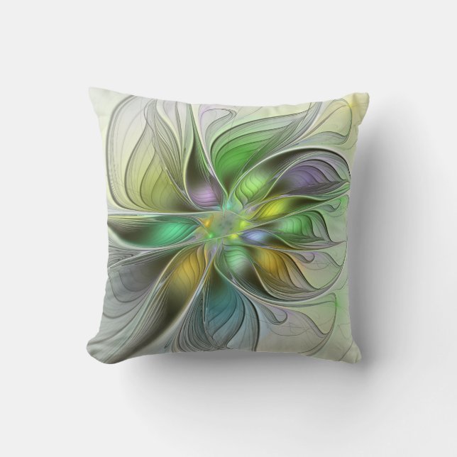 Colourful Fantasy Flower Modern Abstract Fractal Cushion (Front)