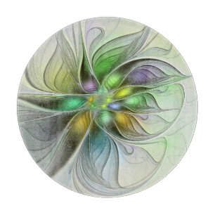 Colourful Fantasy Flower Modern Abstract Fractal Cutting Board