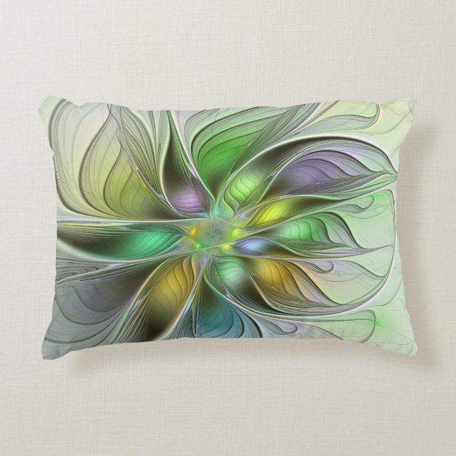 Colourful Fantasy Flower Modern Abstract Fractal Decorative Cushion (Front)