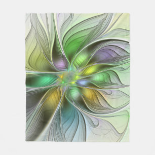 Colourful Fantasy Flower Modern Abstract Fractal Fleece Blanket