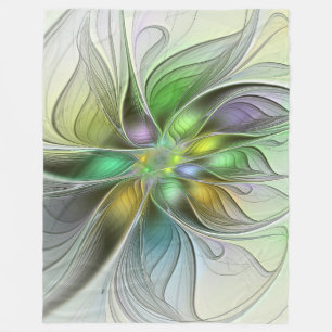 Colourful Fantasy Flower Modern Abstract Fractal Fleece Blanket