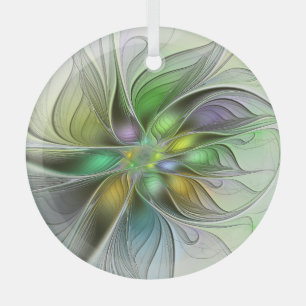 Colourful Fantasy Flower Modern Abstract Fractal Glass Tree Decoration